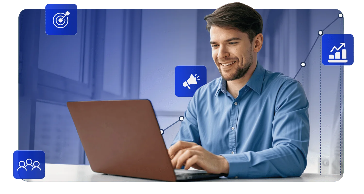 Profissional analisando métricas de crescimento no notebook